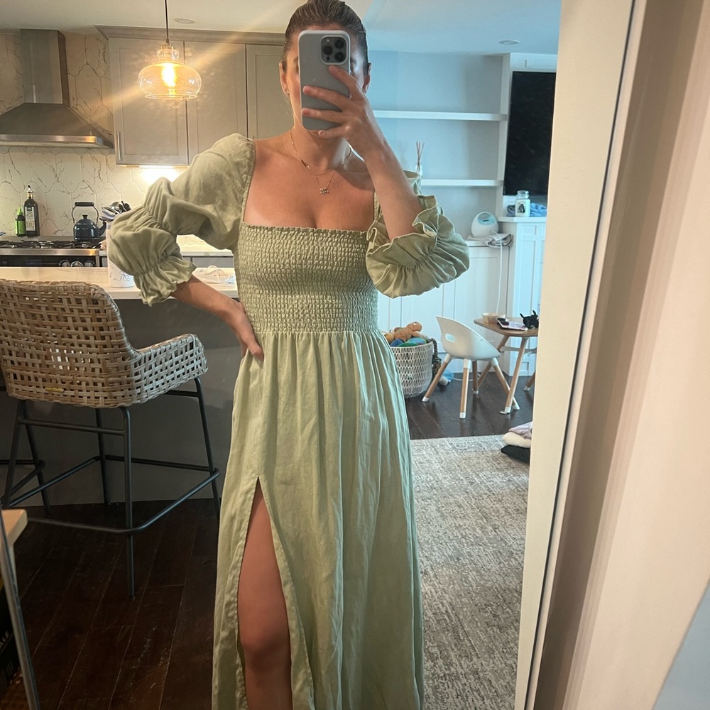 Reformation Sage Green Long Sleeve Maxi Dress